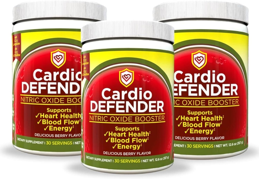 3 Pack, Nitric Oxide Booster Powder – L-Arginine 5,200mg + L-Citrulline 1,200mg – Heart Health Drink Mix - Heart Health, Blood Flow, Energy, Endurance - L-Arginine Powder, Berry Flavor