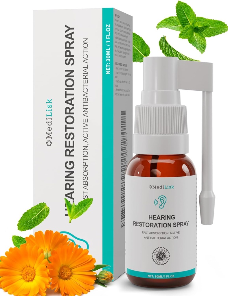 メディリスク 聴覚修復スプレー – 耳ワックス クリーニング & 耳のケア ソリューション | ハーシュ化学品から無料、敏感な耳に優しい | 簡単なスプレーアプリケーション、1 Fl.Oz