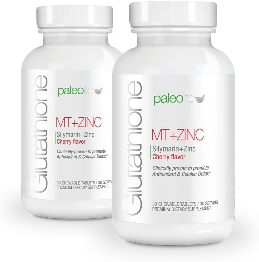 PaleoLife Premium Glutathione + Milk Thistle + Zinc - 60 Chewable Tablets, Cherry Flavor (2-Pack)