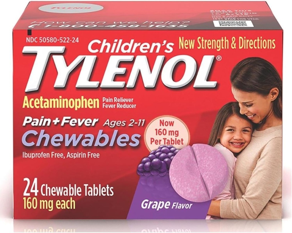 Tylenolの子供の苦痛+熱くChewablesは160のmgのブドウの味24のea (3のパック)を錠剤にします
