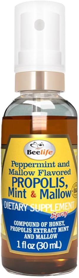 Beelife Propolis Throat Spray – Soothing Honey, Mint & Malva - Natural Immune Support & Sore Throat Relief, Antioxidants, Rich in Flavonoids & Artepillin C, No Sugar, Gluten-Free - 1-Pack, 30ml