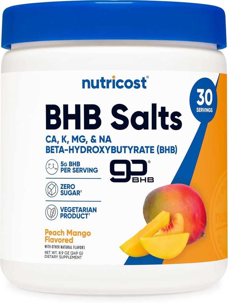 Nutricost BHBソルトドリンクミックス(30サービング、ピーチマンゴー風味) - 0G Total Sugars、ベジタリアン製品