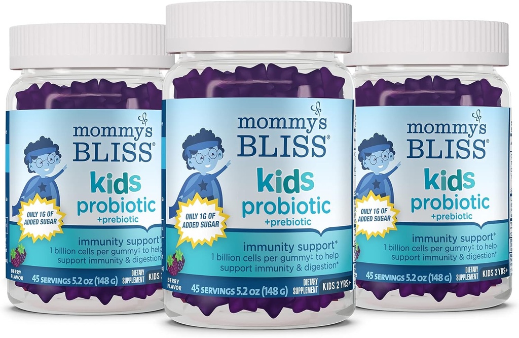 Mommy's Bliss Kids Probiotic + Prebiotic Gummies、子供2年+、より少ない砂糖、Yummy Berryの味、45の計算のための免疫及び消化を支えて下さい