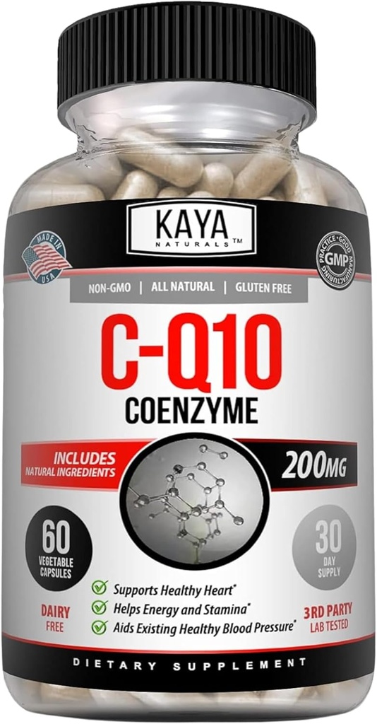 Kaya Naturals - 血管、心臓の健康、健康な血圧レベル、および免疫機能のCoQ10電力抗酸化サプリメント - 毎日の細胞とエネルギーの生産を回復 - 60ベジギーカプセル