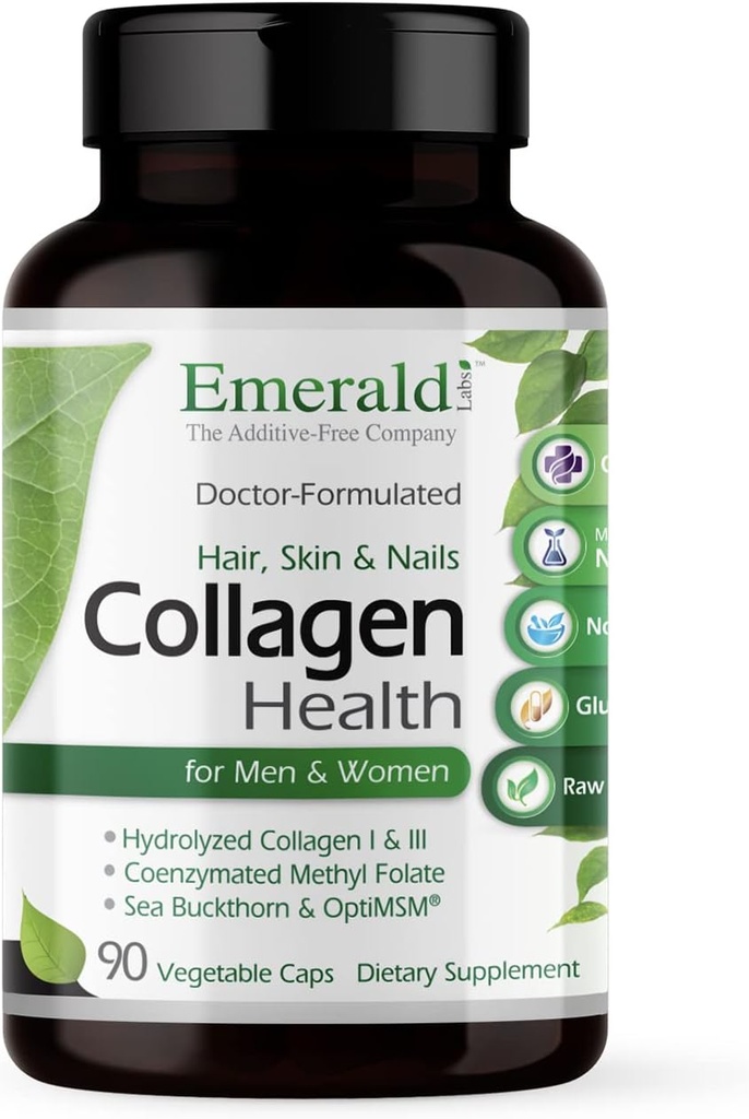 EMERALD LABS Collagen Health - Hydrolyzed Collagen for Healthy Hair, Skin & Nails with Saw Palmetto & Beta-Sitosterol - Also Supports Immune & Adrenal Health - 90 Vegetable Capsules (30-Day Supply)