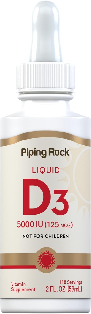 ピッピングロックビタミンD3液5000 IU(125mcg) | 2oz | 大人向けビタミンDドロップ | ベジタリアン・非GMO・グルテンフリー対応サプリメント