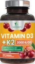 ビタミンD3 K2 2000 IUとK2(MK-7) 75 mcg - ビタミンD&ビタミンBone、Teeth、筋肉、カルシウム吸収、免疫&心臓の健康、非GMO咀嚼式 - 120錠