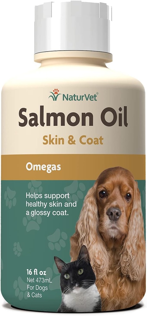 犬と猫のためのNaturVetサーモンオイルスキンサプリメント - Omega-3、6脂肪酸 - 健康な肌、光沢のあるコート - 犬のコートサプリメント、猫の皮膚のサプリメント - 16 Oz。