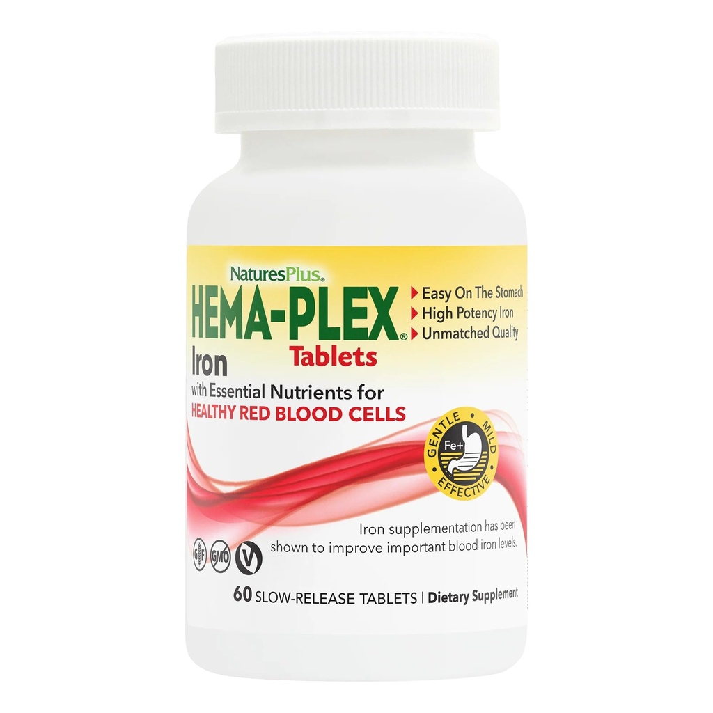 NaturesPlus Hema-Plex アイアン - 60 錠 - 85 mg Elemental アイアン + ビタミン C & 健康な赤血球のためのBioflavonoids - ビーガン, グルテンフリーグルテンフリー - 30 サービング
