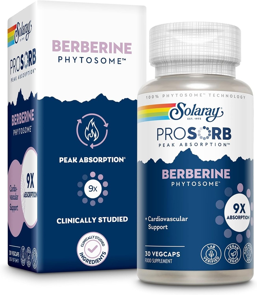 SOLARAY Berberine Phytosome - 9X 吸収と対ダイジェスト - に標準化 30% Berberine HCl - ビーガン, 大豆なしで作られ - 60 日保証 - 30 サービング, 30 VegCaps