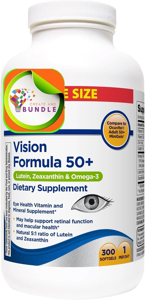 Equateの視野の方式50+ Lutein、Zeaxanthin及びOmega-3、300のSoftgels +のステッカーを作成して下さい