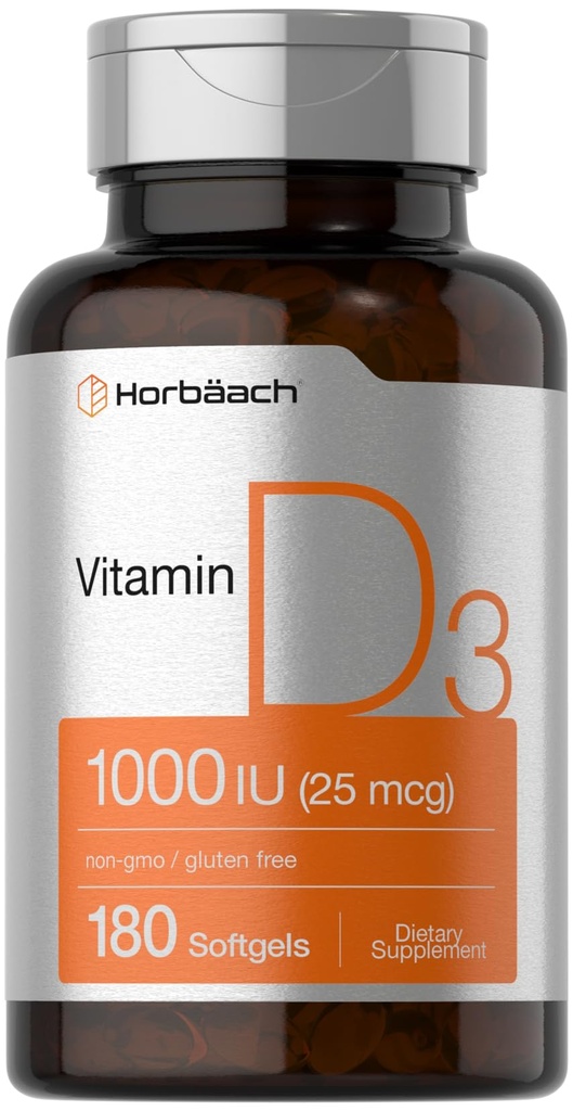 ホラハチビタミンD3 1000IU(25mcg) ソフトゲル | 180カウント | 高効力フォーミュラ | 非GMO&グルテンフリーサプリメント