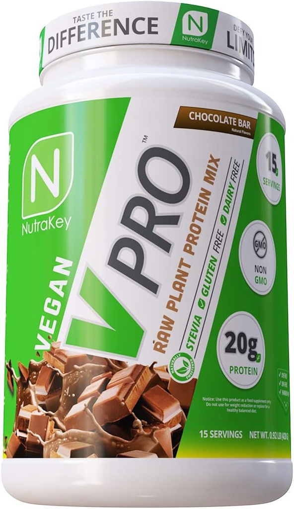 NutraKey V-Pro、生植物タンパク質粉末、有機、ビーガン、低炭水化物、グルテンフリー20gのタンパク質(チョコレート)2ポンド