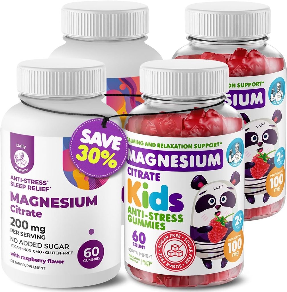 Kids Magnesium Gummies Sugar-Free 120 Count and Magnesium Gummies Sugar-Free 120 Count - Calm Magnesium Gummies Supplement for Children, Sugar-Free Magnesium Calm Chews for Kids & Adults