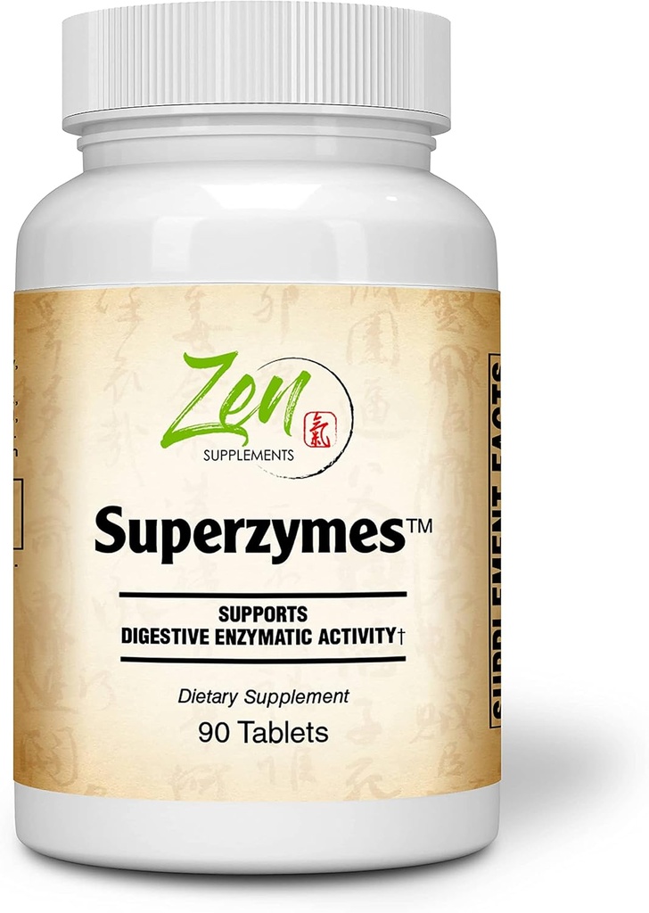 Zen Supplements - Superzymes Superzymes Multi-Enzyme Formula containing Pepsin, Bromelain, Papain, Pancreatin, & Betaine HCL 90-Tabs