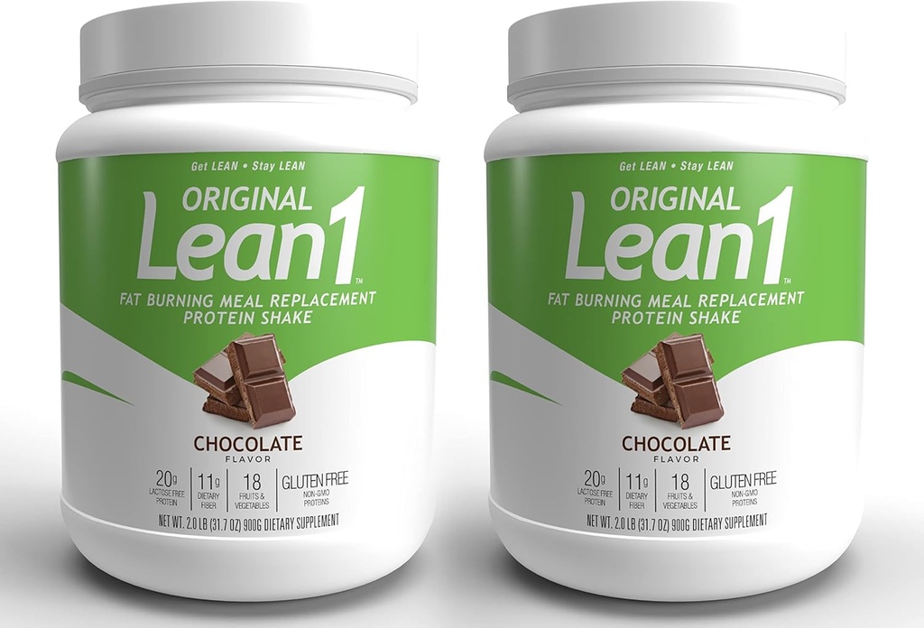 Lean1 Meal Replacement Protein Shake, Chocolate Flavor, 2-PACK of 15 Serving Tubs