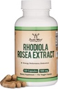 Rhodiola rosea サプリメント 500 mg, 120 ビーガンカプセル (三党テスト, グルテンフリーグルテン, 3% サリドロシド, 1% Rosavins エキス) パフォーマンス,  Calming, ダブルウッドによる動機付け