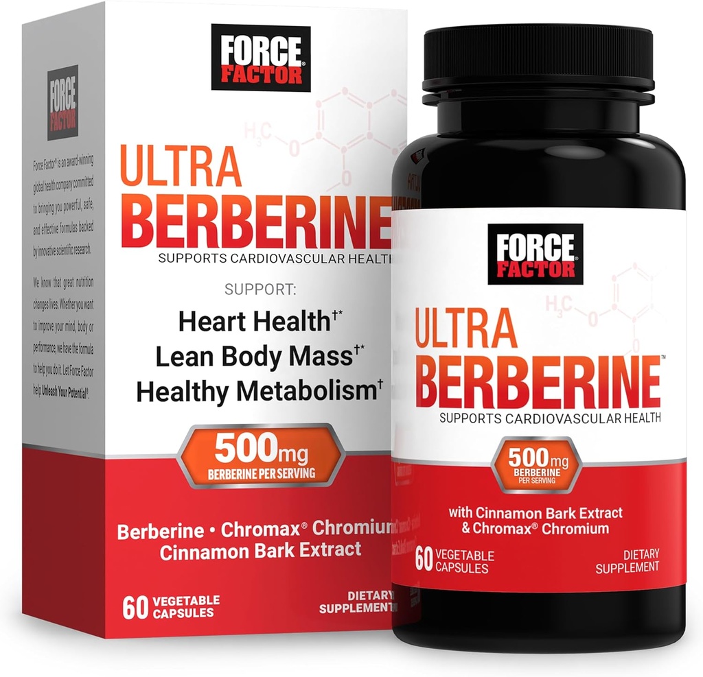 FORCE FACTOR Ultra Berberine、500mg Berberine HClとBerberineの補足 クロム及びCiennamonの樹皮のエキスはMetabolism及び毎日ウェルネス、非GMOのグルテンフリー、60の野菜カプセルを支えます