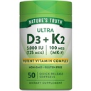 Nature's Truth Vitamin K2 MK7コンプレックス | 100 mcg | 50 Softgels | with D3 | 非GMO&グルテンフリーサプリメント