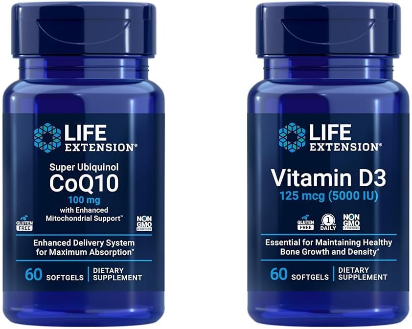ライフエクステンションスーパーUbiquinol CoQ10強化ミトコンドリアサポート&ビタミンD3 125 mcg(5000 IU)、骨の健康
