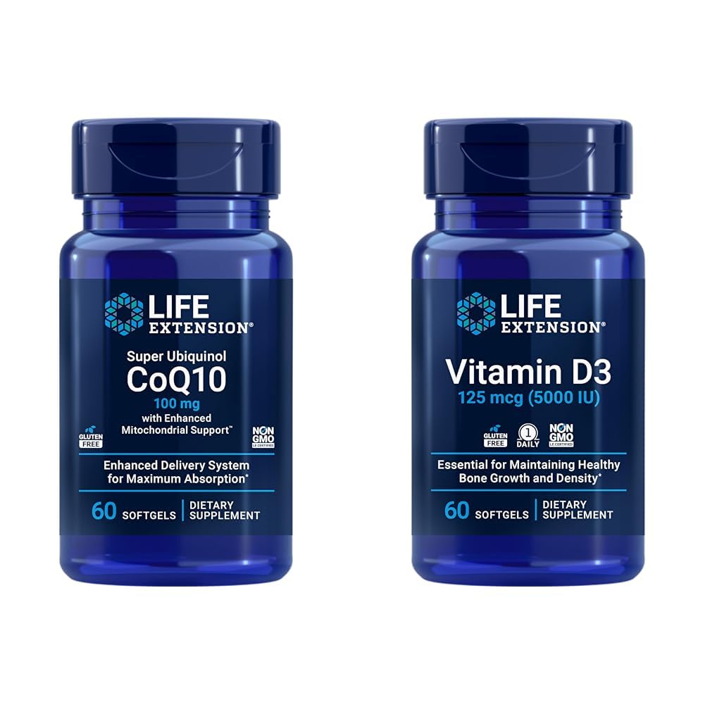 ライフエクステンションスーパーUbiquinol CoQ10強化ミトコンドリアサポート&ビタミンD3 125 mcg(5000 IU)、骨の健康