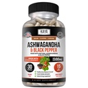 Kaya Naturals Ashwagandha Root with ブラックペッパー | 最大強度1300mg適応性サプリメント、サポートアレンシャル、腺の健康、気分の軽減、フォーカス、エネルギー&女性のための死亡率