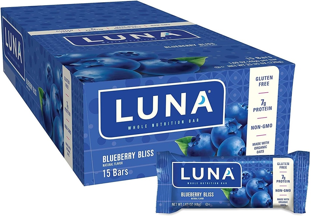 LUNA BAR - グルテンフリースナックバー - Blueberry Bliss 味 - 7g のタンパク質 - Non-GMO - 植物ベースの全体的にスナック菓子 - ゴースナック(1.69 Ounceスナックバー、15 カウント)