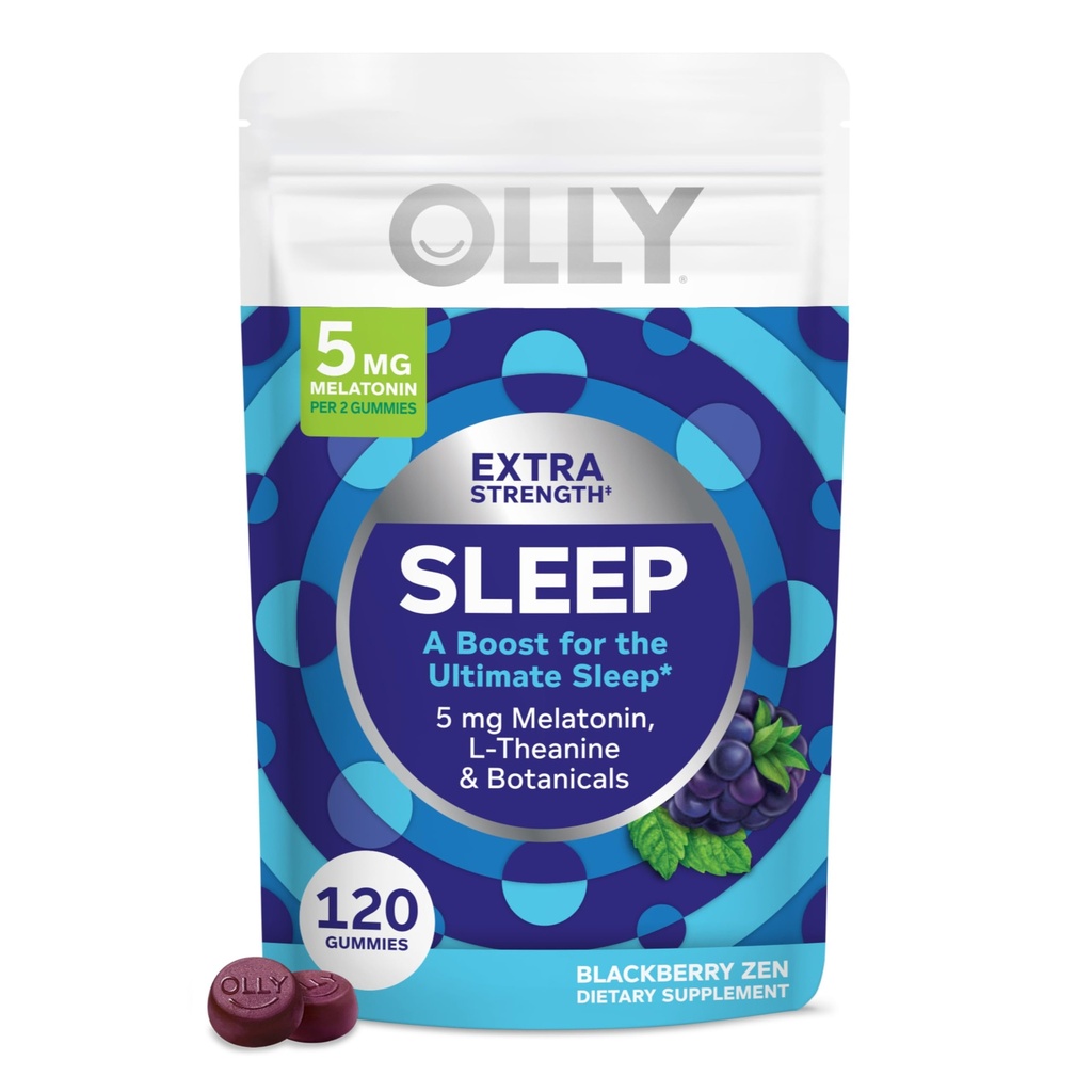 OLLY 余分な強さの睡眠の Gummy、5 の mg の Melatonin、L-Theanine、Chamomile、レモン バルムのエキス、睡眠の援助、黒い味- 120 の計算