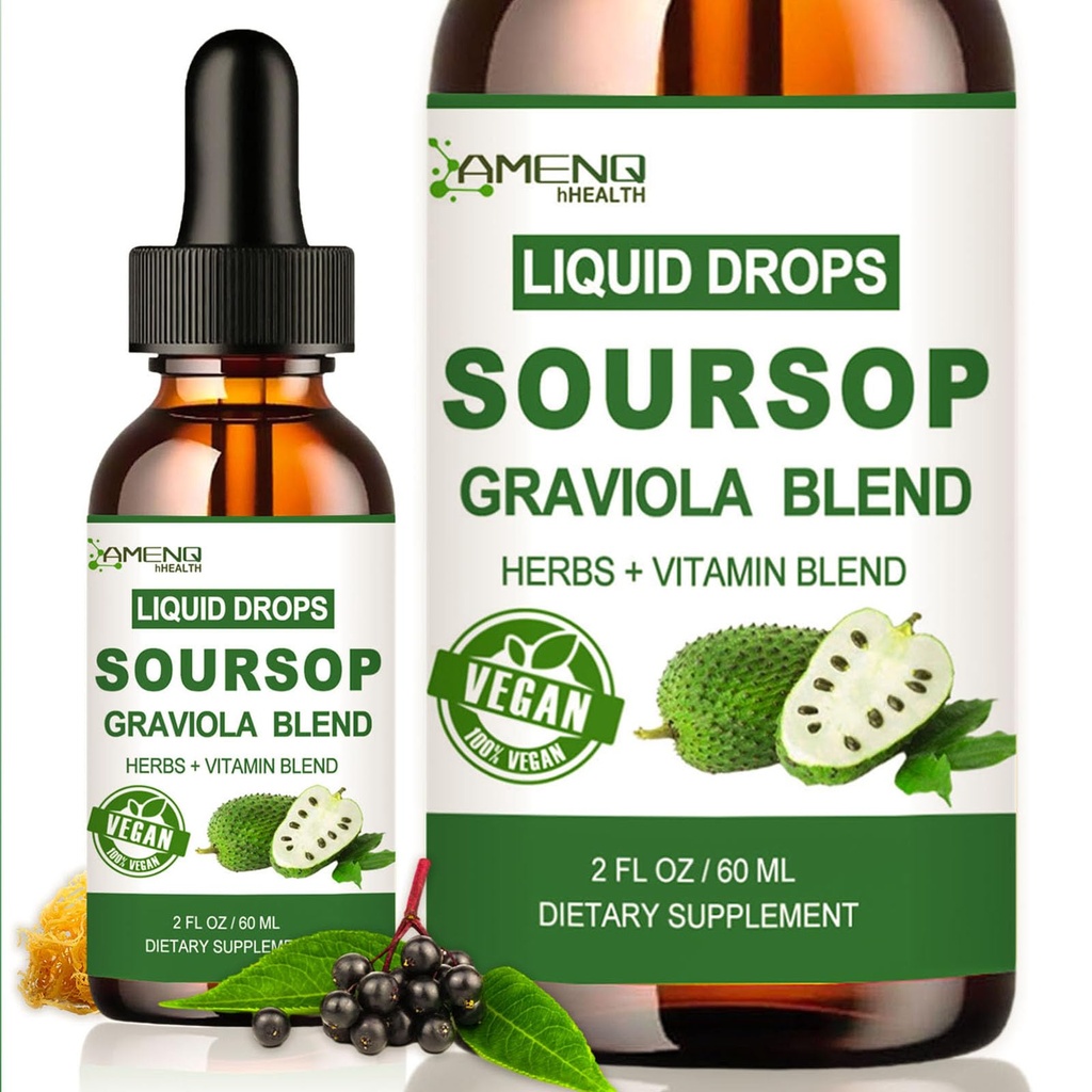 Soursop Graviolaの液体の低下、有機Soursopの葉のエキスw/Sea Moss、ElderberryのビタミンCおよび亜鉛、細胞サポート、酸化防止および免疫力サポートのための16-in-1サソップのビターの液体2 Fl/Oz