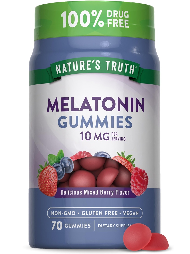 Nature's Truth Melatonin 10mg Gummies | 70 カウント | ベリーフレーバー | ビーガン、非GMO、グルテンフリーサプリメント