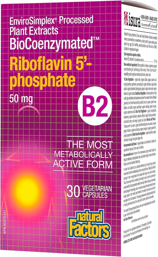 BioCoenzymatedRiboflavin5' - 隣酸塩50mg自然な要因30のVegeCaps