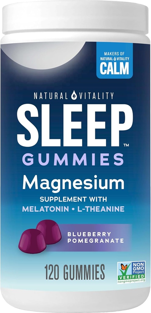 自然な活力SLEEPのグミ、MelatoninおよびL-Theanineのマグネシウムの補足、ビーガン、グルテンフリーのGlutenは睡眠、Blueberry Pomegranate 120の計算にボディ イースを助けます