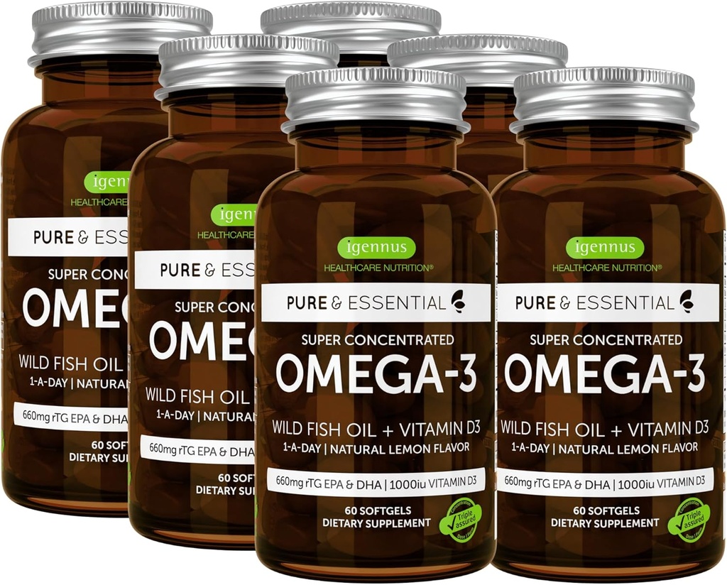 Igennusの高度のrTG Omega-3 IFOSの証明された野生の魚油及びビタミンD3、1日、脂肪酸EPA及びDHAの速い行為のトリグリセリドの形態、超純粋及び非GMOの360 Softgels