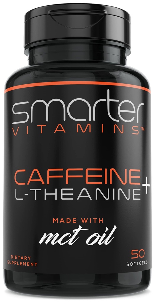 SmarterVitamins 200mgカフェインピル - MCT 100%のココナッツからのオイル+ 100mg Lテアニン、エネルギーおよび焦点、延長解放のカプセル、50の液体のSoftgels