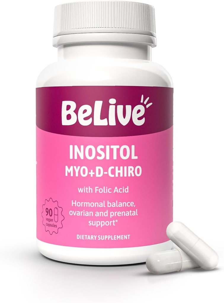 BeLive Myo-Inositol&D-Chiro Inositolカプセル - 90Ct 私は女性のための葉酸サプリメントとInositolサプリメント、最適40:1比率(1)