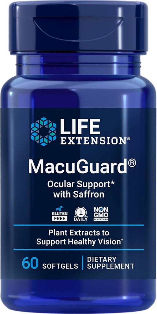 Life Extension MacuGuard Ocular Support with Saffron – Eye Health Supplement for Healthy Vision – with Lutein, Meso-zeaxanthin, zeaxanthin, Saffron – Gluten-Free, Non-GMO – 60 softgels