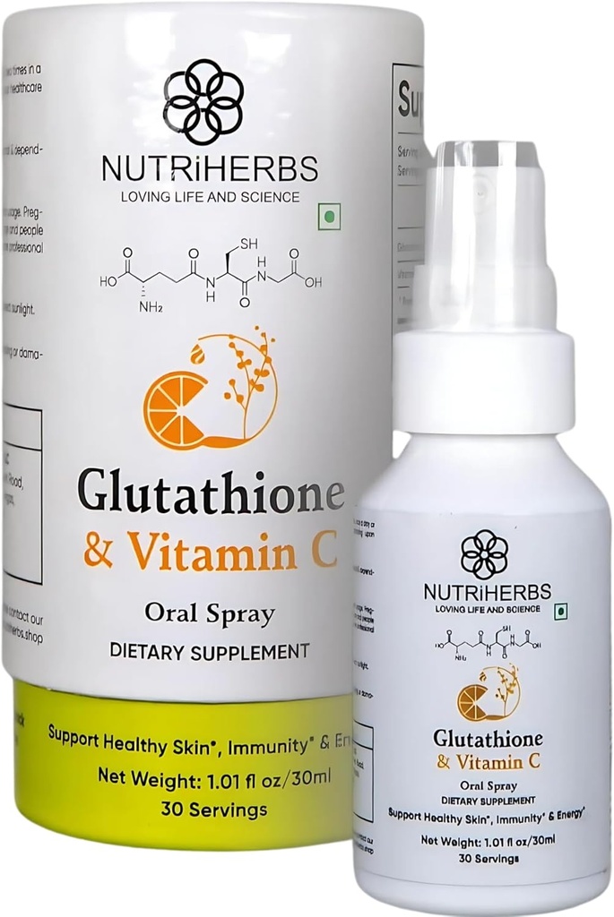 Nutriherbs Glutathione Oral Spray with Vitamin C - Enhanced Absorption, Antioxidant Supplements, Support Immunity, Healthy Skin & Hair (30 ml)