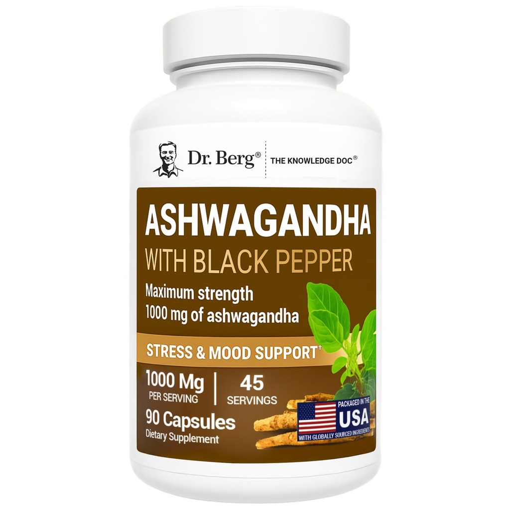 Dr. Berg Ashwagandhaのカプセル1000mg - Bioperineからの黒いペッパーが付いているAshwagandhaの根を-アシュワガンダは90のカプセルを補います