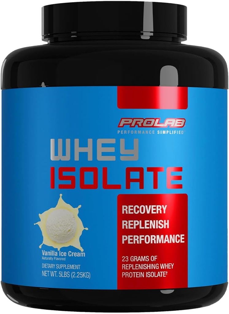 Prolab Whey Isolate 5LB、Ultra-Pure、23g蛋白質及びBCAAsと隔離するFast-Absorbingの乳清蛋白質、サポート細い筋肉成長、回復及び性能(Vanillaのアイス クリーム)