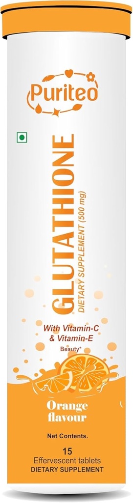 明確な皮及び水和のためのビタミンC及びEのGlutathione 15のEffervescentのタブレット、加えられた砂糖、オレンジ味- (15のタブレット、パック 1)