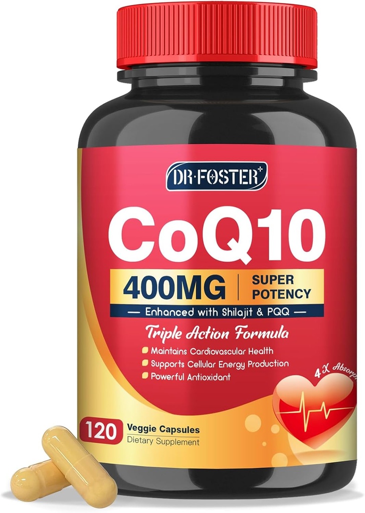 DRFOSTER CoQ10 400mg-高吸収酵素Q10はPQ、シラジット及びビタミンE、中心及び頭脳の健康およびエネルギー生産のための強力な酸化防止剤120のベジギー カプセルと補います