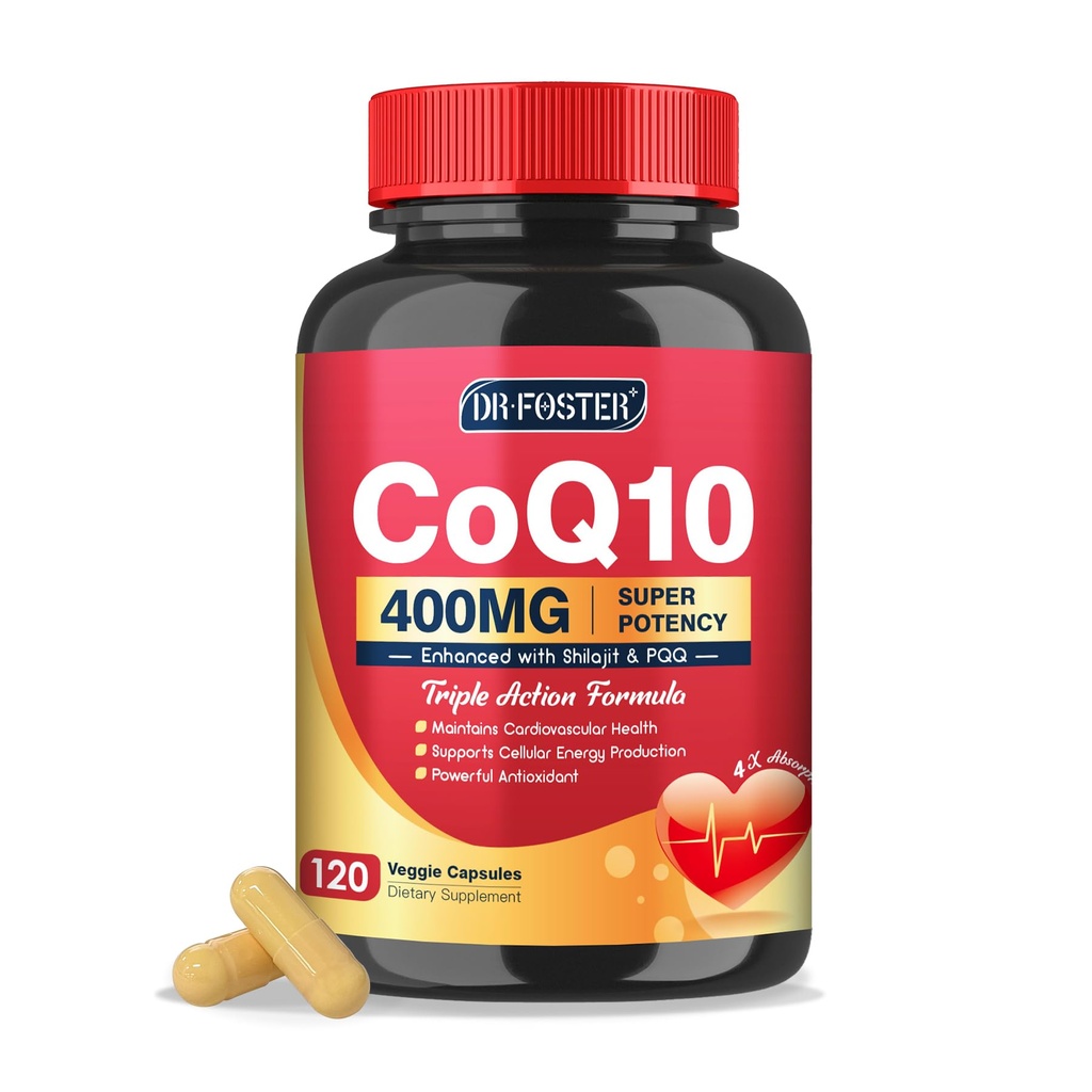 DRFOSTER CoQ10 400mg-High吸収の補酵素QQ、Shilajit及びビタミンEの中心及び頭脳の健康およびエネルギー生産のための強力な酸化防止剤120のベジギー カプセルが付いているQ10補足