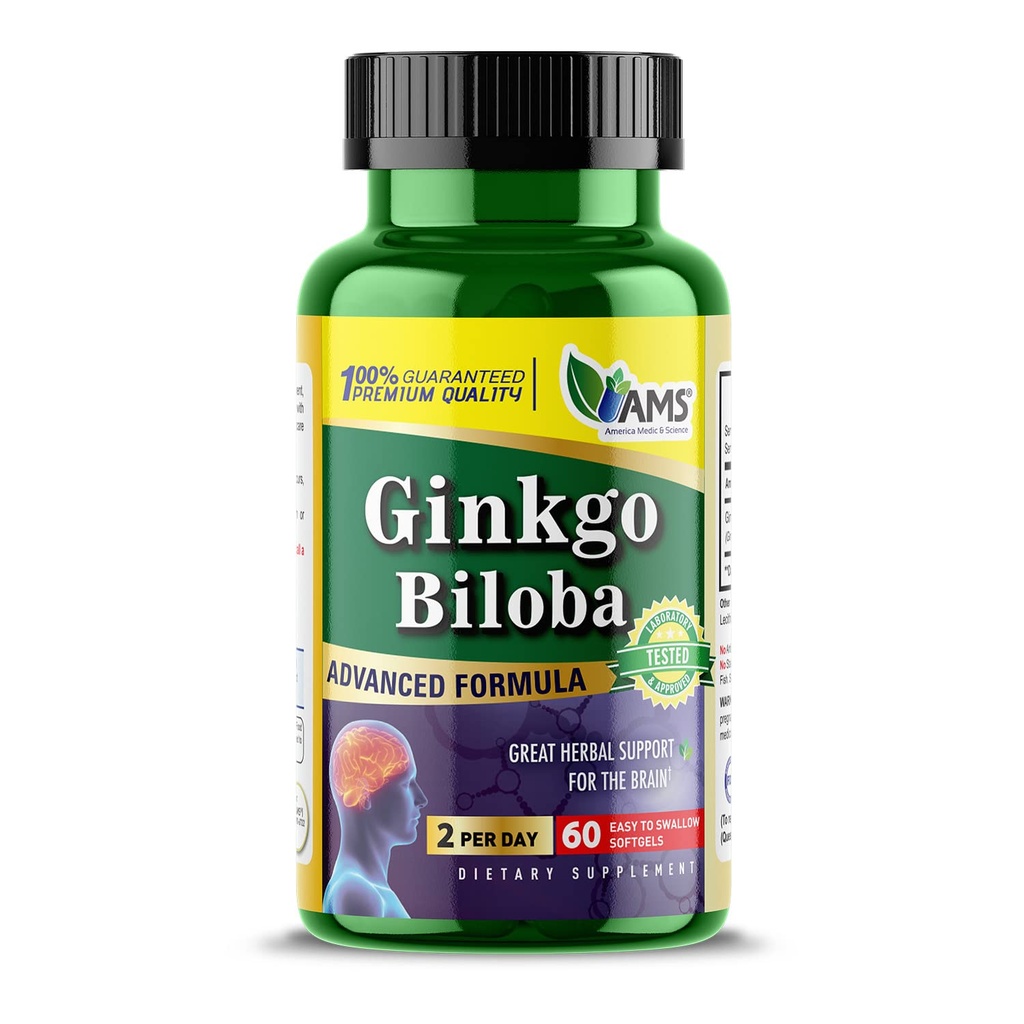 アメリカの薬と科学の銀杏葉60mg(60 Softgels) | 男性と女性のための脳ブースターサプリメント | ハーブリーフエキスで心の強化剤