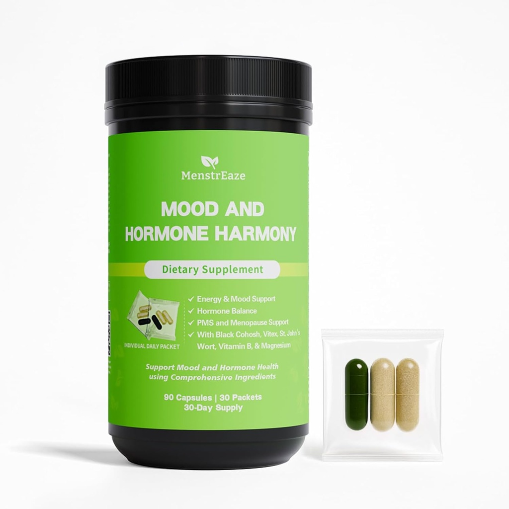 女性のためのホルモンバランス - 気分のためのPMSサポートサプリメント, 月経クランプ, ブロッティング, ホルモンフリーパーメノポーズ & 更年期サポート, チェストベリー, ブラックコホッシュ, セント. ジョンズワート, 30デイリーパケット