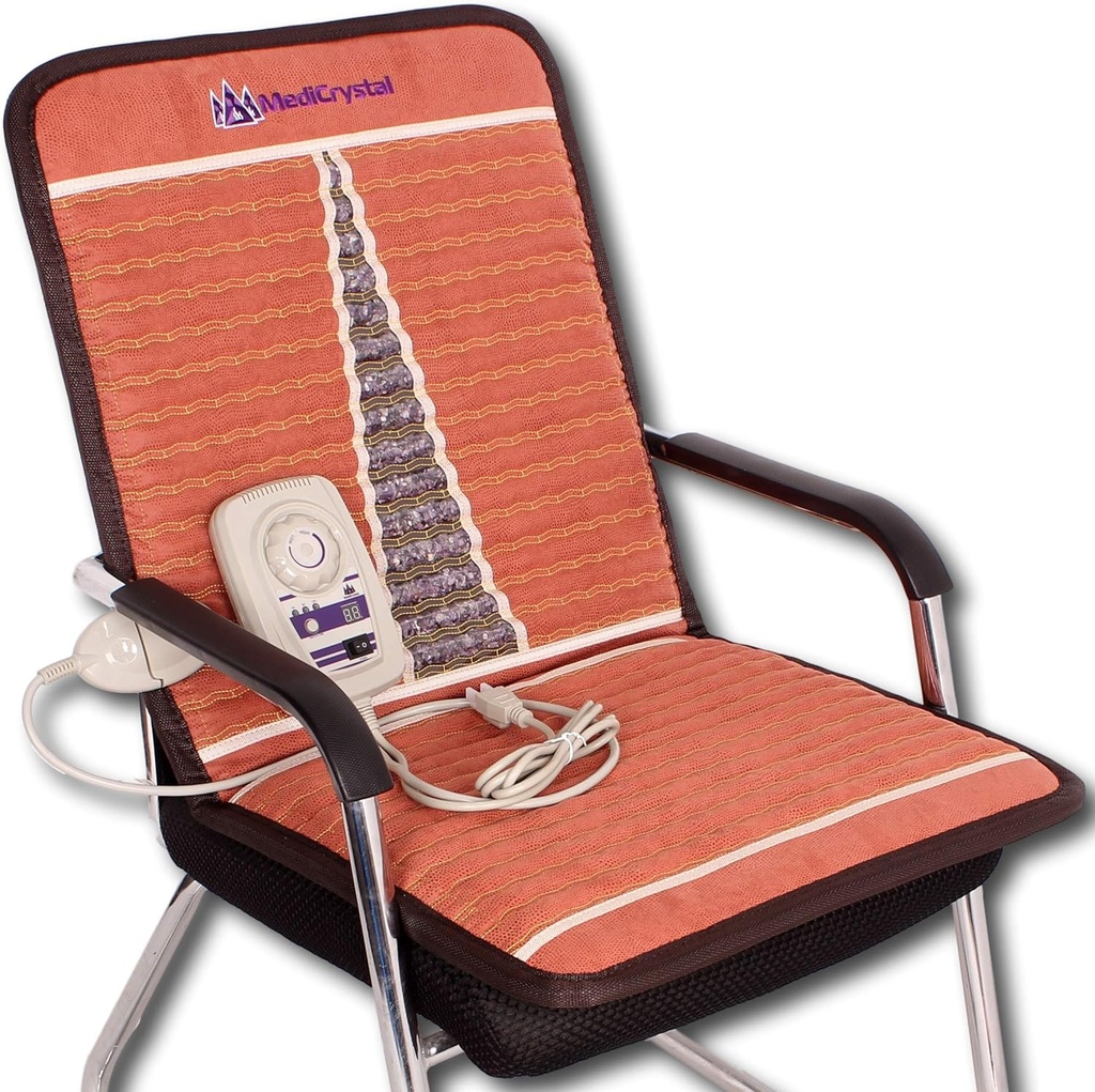 MediCrystalの遠赤外線椅子のマット- 40" L x 20" W -自然なAmethyst - FIRの暖房86158°F (30-70°C) - 負イオン - 元の製造業者- 熱い石パッド