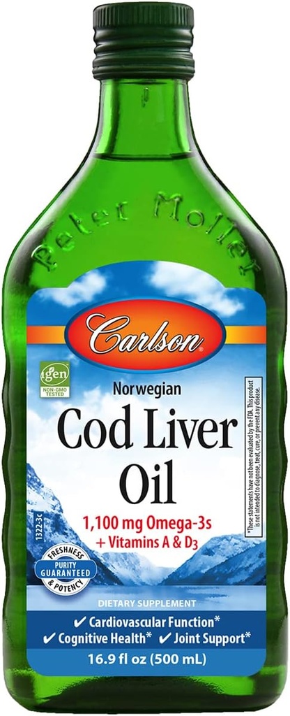 カールソン - タラ肝油、1100 mg Omega-3s + A&D3、野生のキャッチ ノルウェーの北極油、持続的に供給ノルディック魚油液、アンフレーバー、500mL(16.9 Fl Oz)