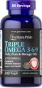 Puritan's Pride Premium Triple Active Omega 3-6-9 Fish, Flax, Borage Oils, 心のための栄養補助食品, 関節, 細胞の健康サポート, 240 Rapid Release Softgels