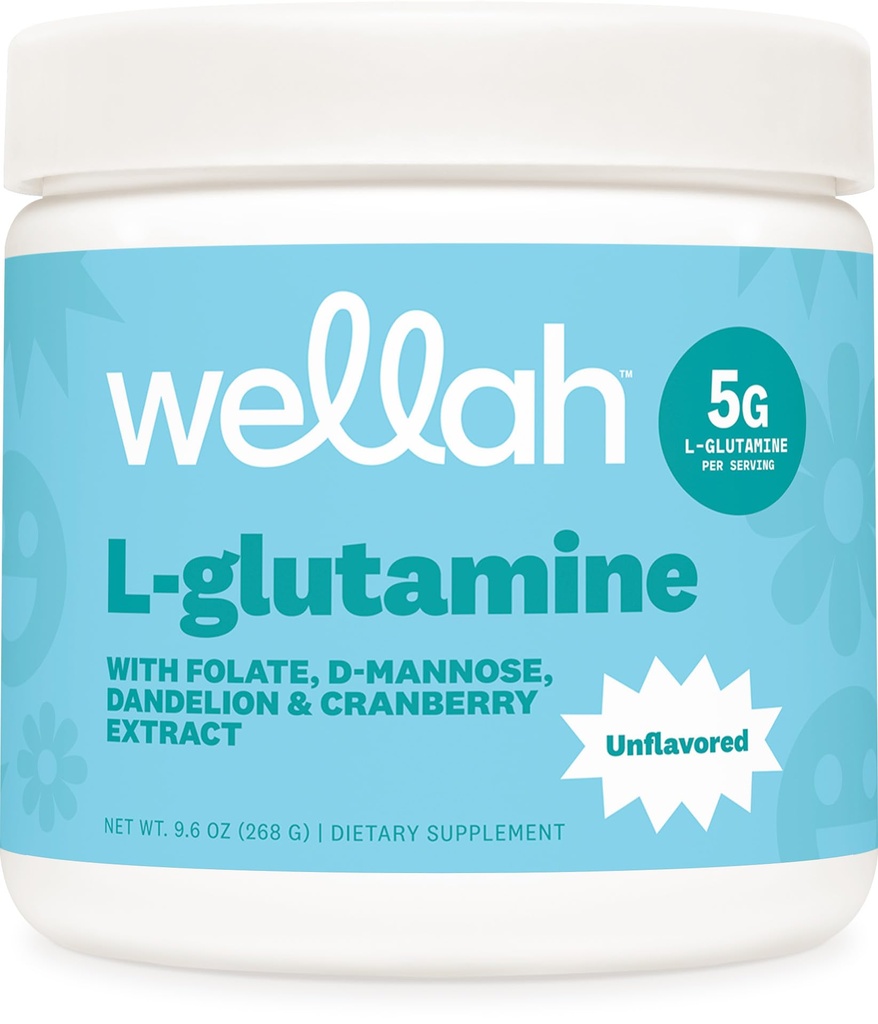 Wellah L-グルタミンパウダーアンフレーバー(50サービング) - サービングあたり5g L-グルタミン、ステビアと甘く