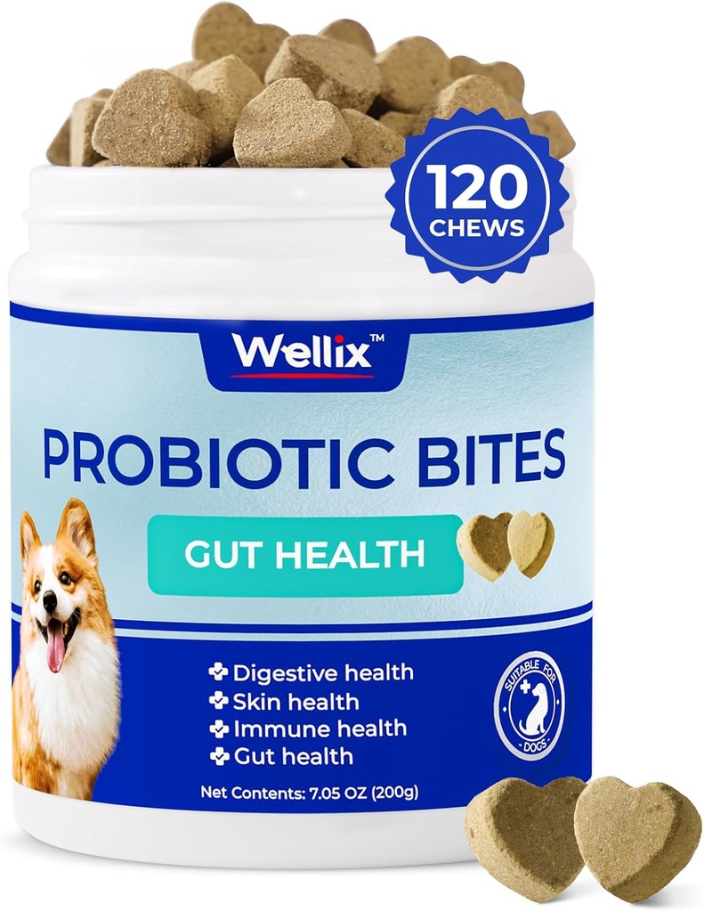 犬のためのWellix Probiotics - 犬消化の健康のための犬のプロバイオティック咀嚼、Diarrhea、アレルギーを防ぐ - アンチ・ディアリア、アップセットの胃&ガス救済