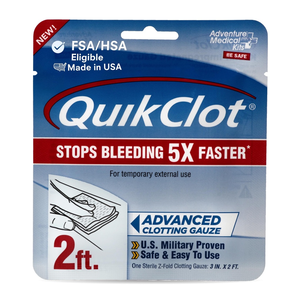 アドベンチャー医療キット QuikClot Gauze - 緊急サバイバルや災害の備えキットのフレキシブルなヘモスタティック医療ガーゼ - カオリンで高速な繁殖を停止 - 3 "x 24"